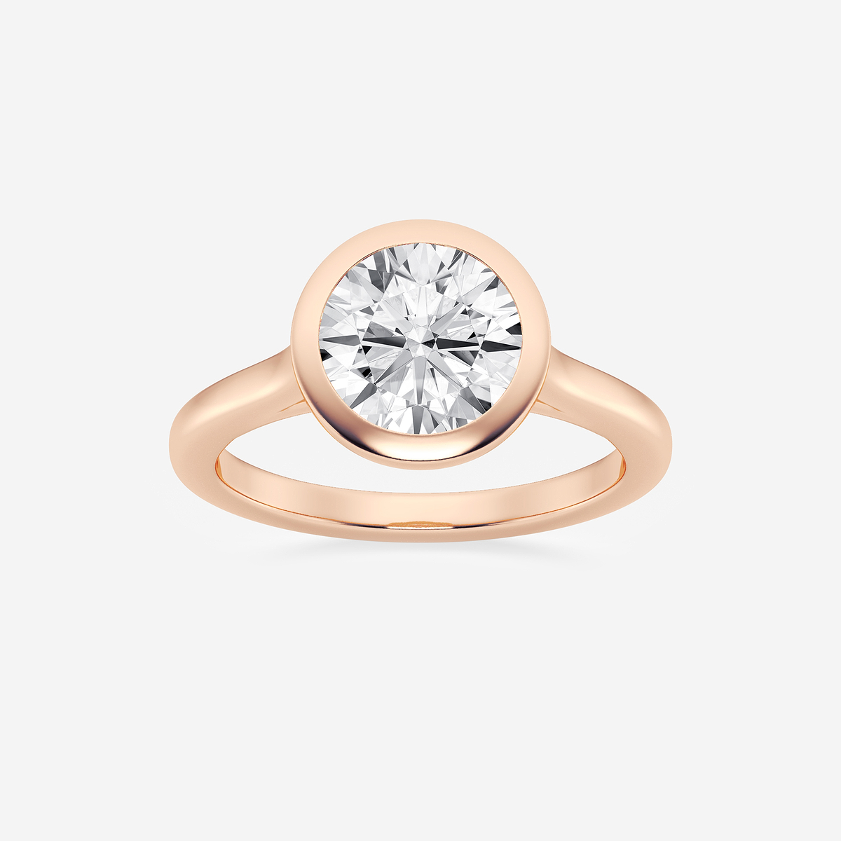 ctw Round Lab Grown Diamond Bezel Set Solitaire Engagement Ring 14K Rose  Gold, E, VS1