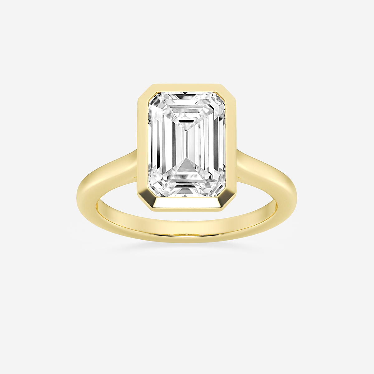 5 ctw Emerald Lab Grown Diamond Bezel Set Solitaire Engagement Ring 14K Yellow Gold, E+, VS1+