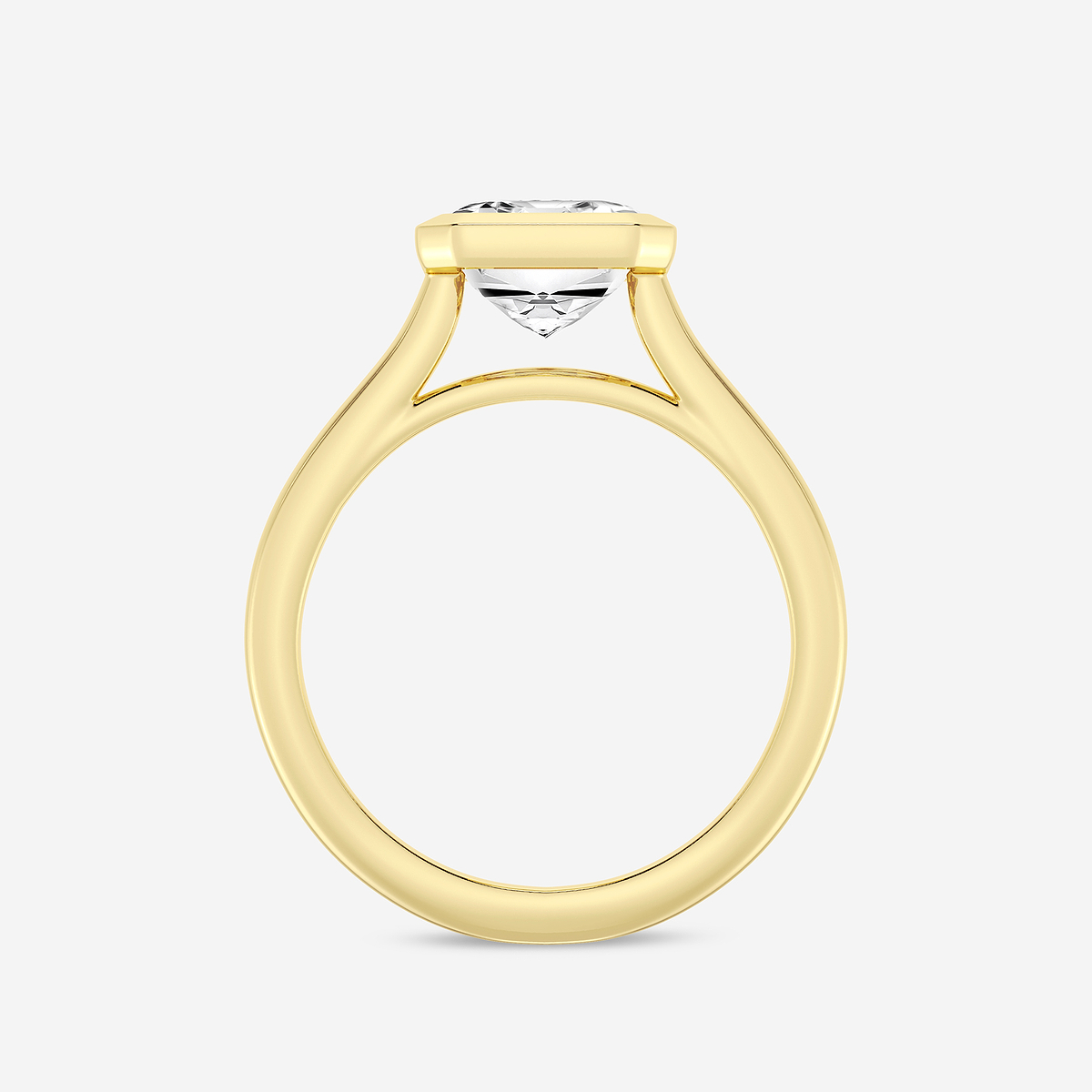 5 ctw Emerald Lab Grown Diamond Bezel Set Solitaire Engagement Ring 14K Yellow Gold, E+, VS1+