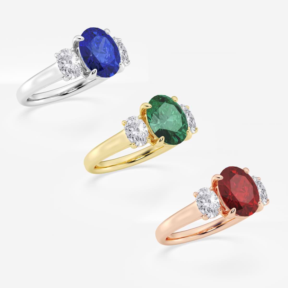 Additional Image 2 for  3 2/5 ctw Oval Cut Emerald and Oval Lab Grown Diamond Three-Stone Engagement Ring