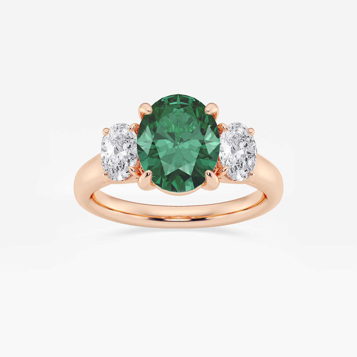 3 2/5 ctw Oval Cut Emerald and Oval Lab Grown Diamond Three-Stone Engagement Ring