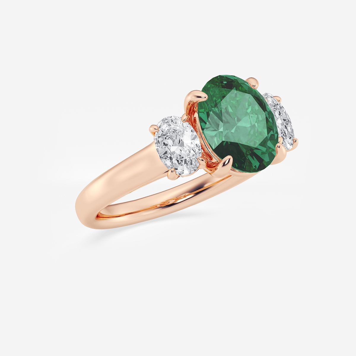 Additional Image 1 for  3 2/5 ctw Oval Cut Emerald and Oval Lab Grown Diamond Three-Stone Engagement Ring