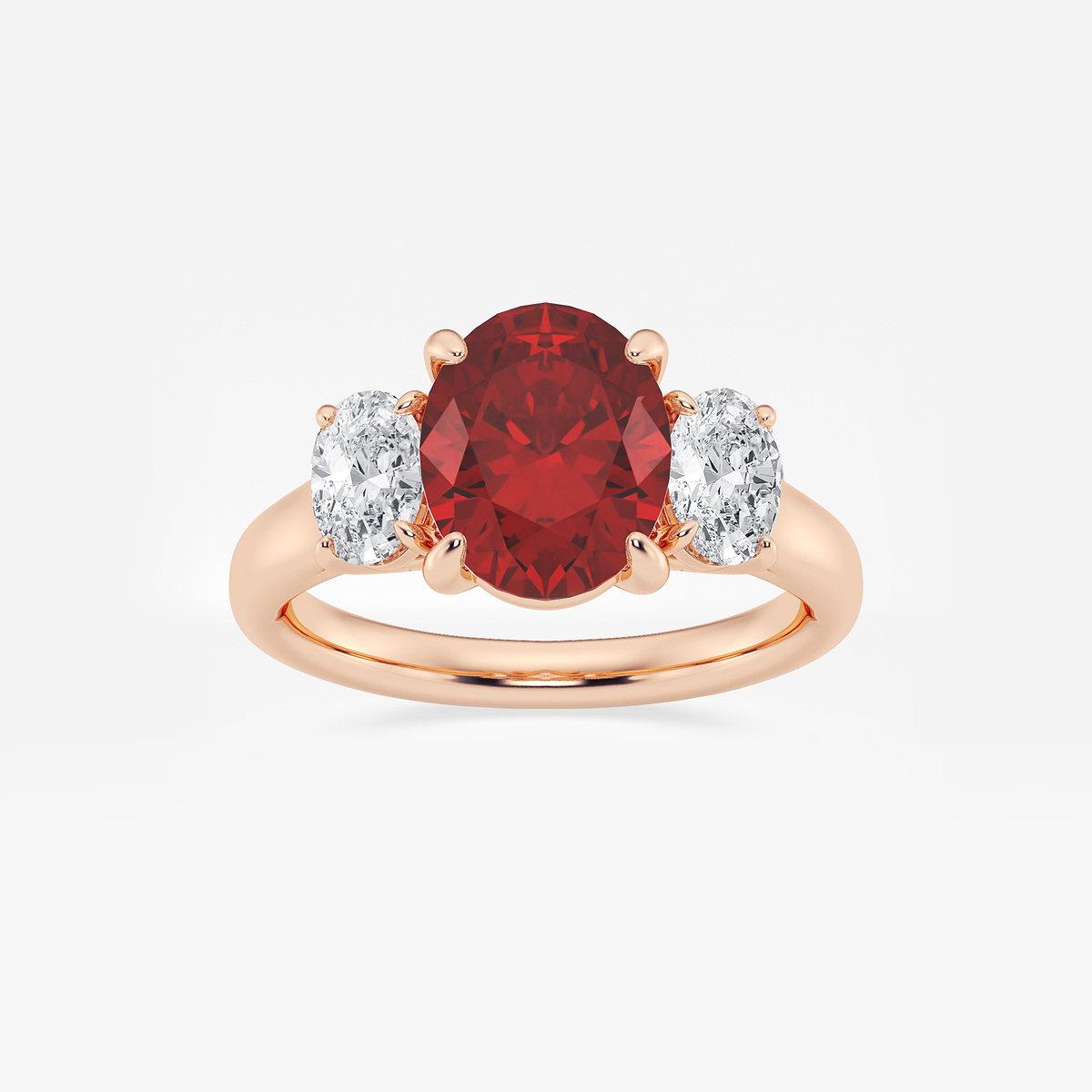 3 2/5 ctw Oval Cut Ruby and Oval Lab Grown Diamond Three-Stone Engagement Ring