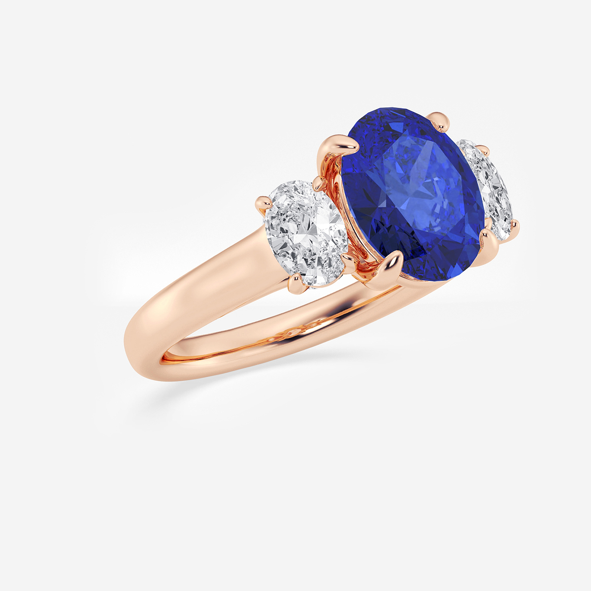 Additional Image 1 for  3 2/5 ctw Oval Cut Sapphire and Oval Lab Grown Diamond Three-Stone Engagement Ring