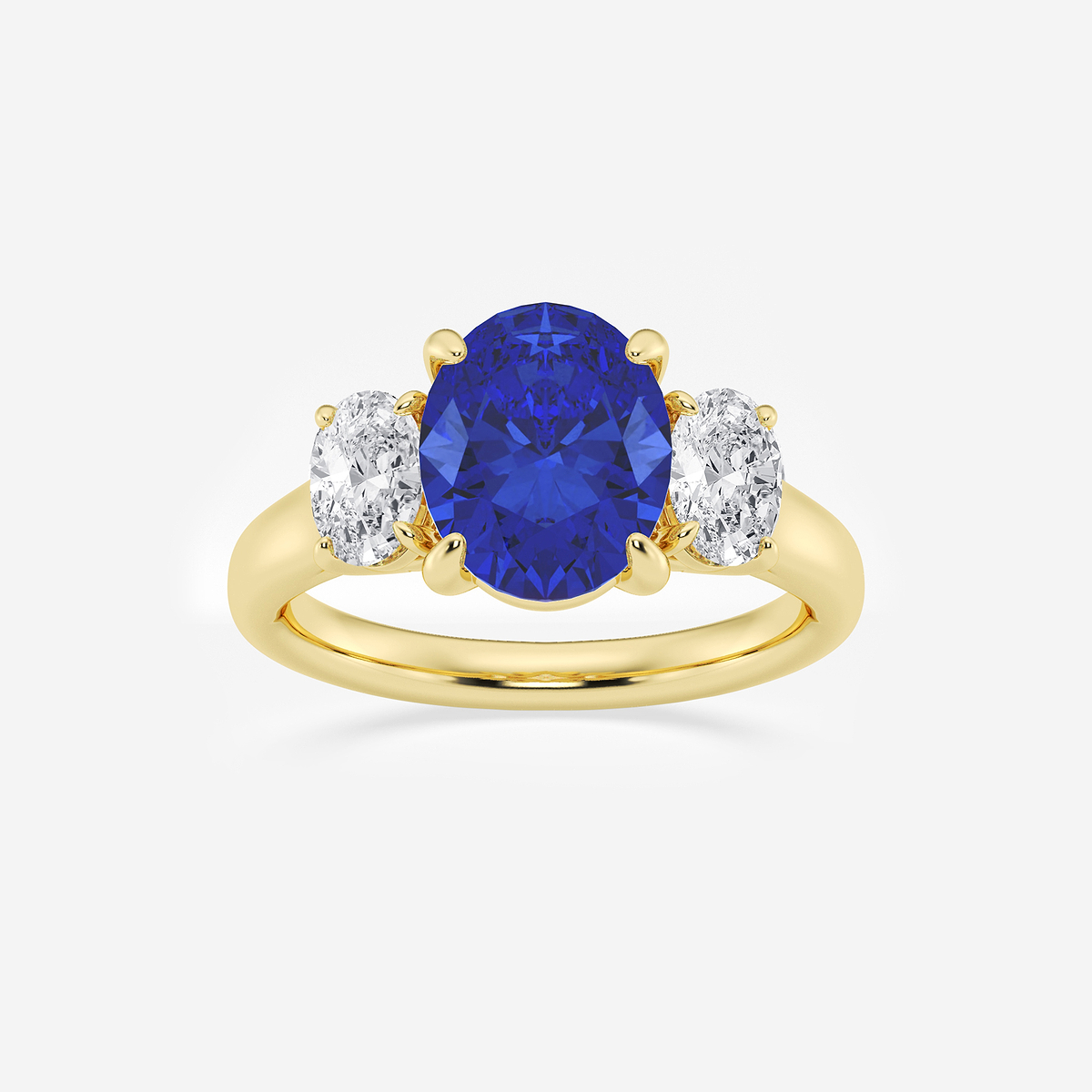10x8 mm Oval Cut Sapphire and 7/8 ctw Oval Lab Grown Diamond Three-Stone Engagement Ring