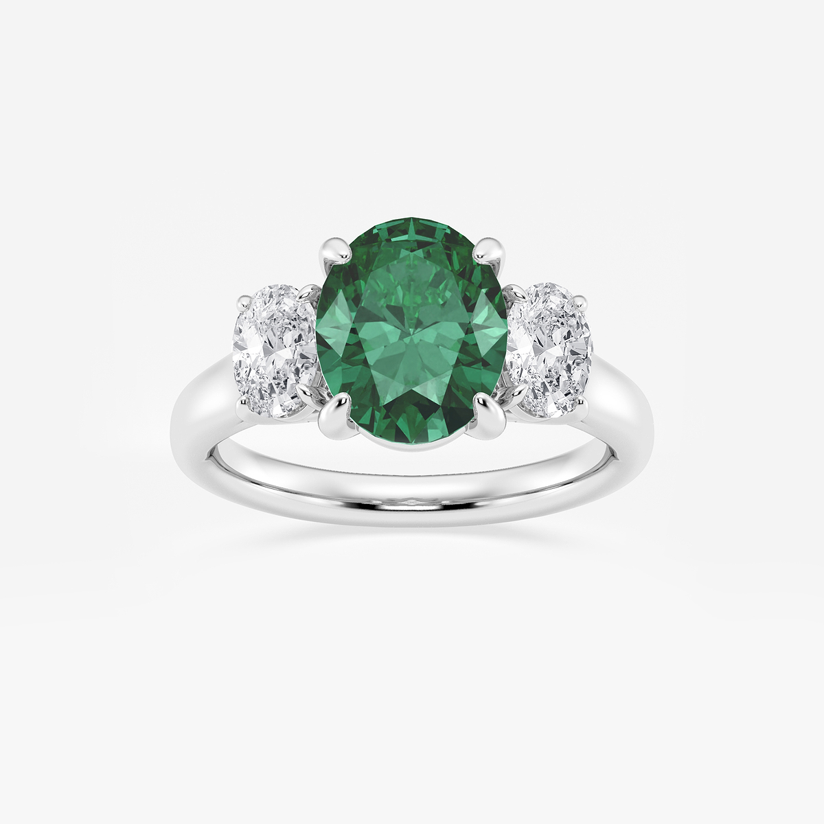 3 2/5 ctw Oval Cut Emerald and Oval Lab Grown Diamond Three-Stone Engagement Ring