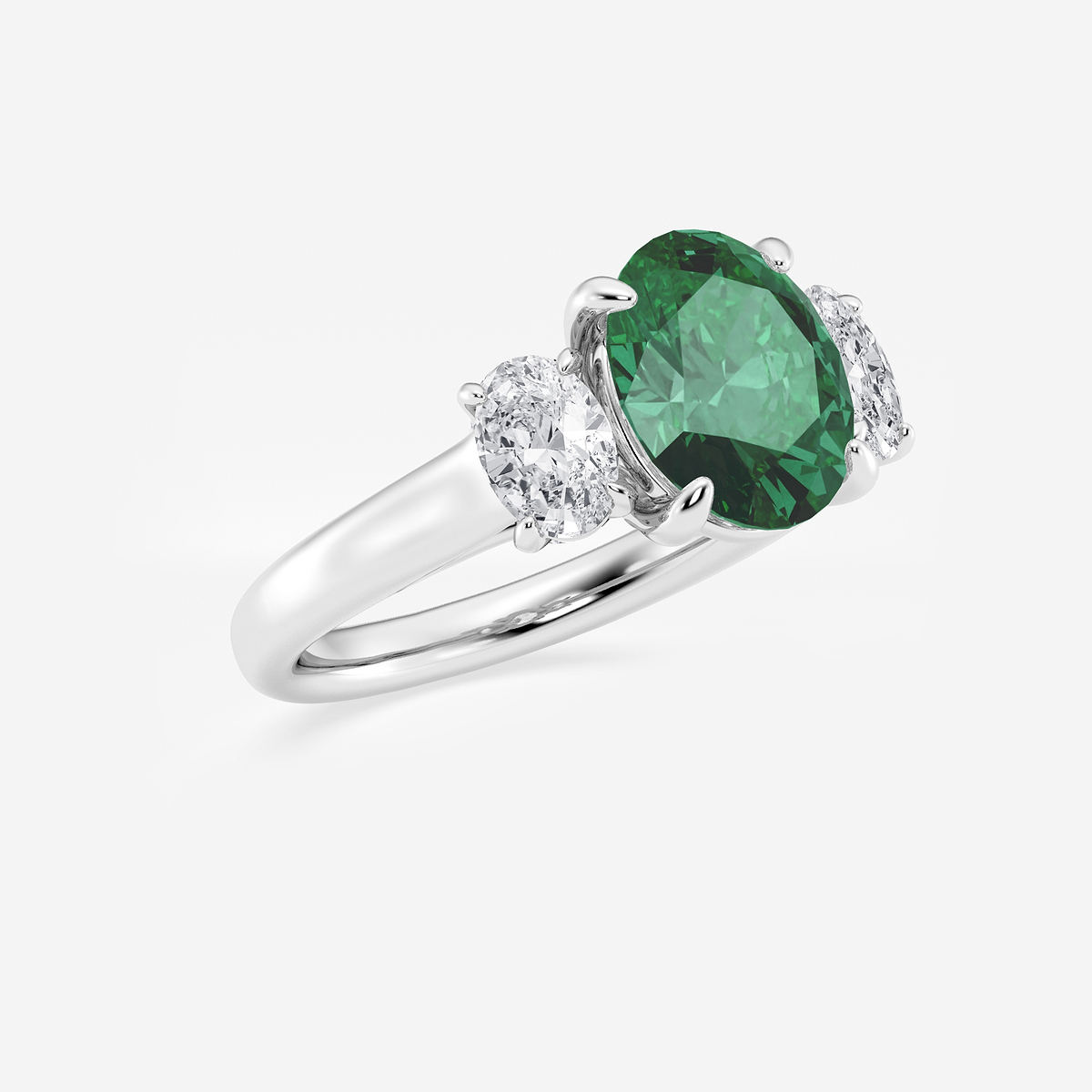 Additional Image 1 for  3 2/5 ctw Oval Cut Emerald and Oval Lab Grown Diamond Three-Stone Engagement Ring
