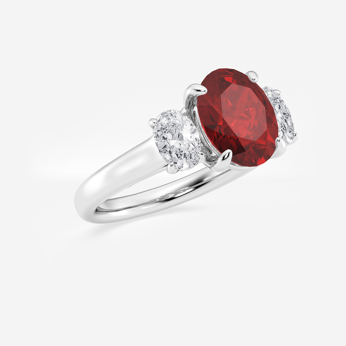 Additional Image 1 for  10x8 mm Oval Cut Ruby and 7/8 ctw Oval Lab Grown Diamond Three-Stone Engagement Ring