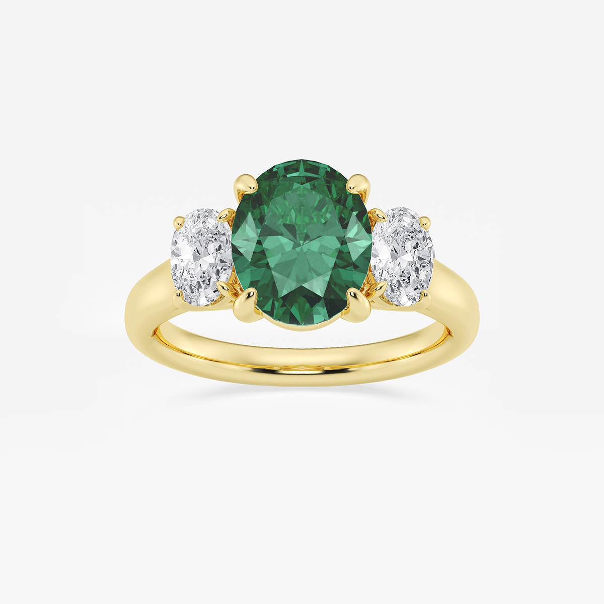 3 2/5 ctw Oval Cut Emerald and Oval Lab Grown Diamond Three-Stone Engagement Ring
