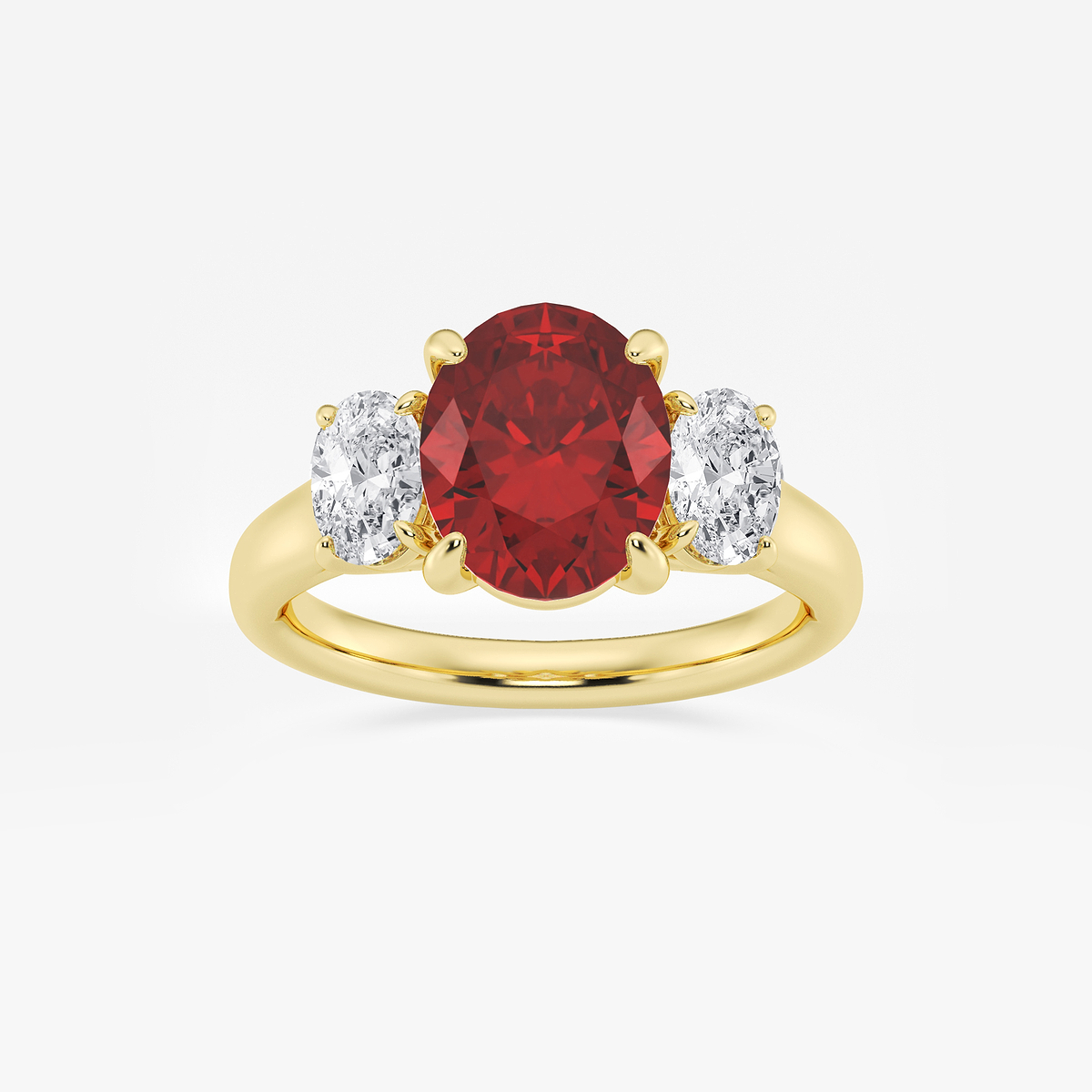 3 2/5 ctw Oval Cut Ruby and Oval Lab Grown Diamond Three-Stone Engagement Ring
