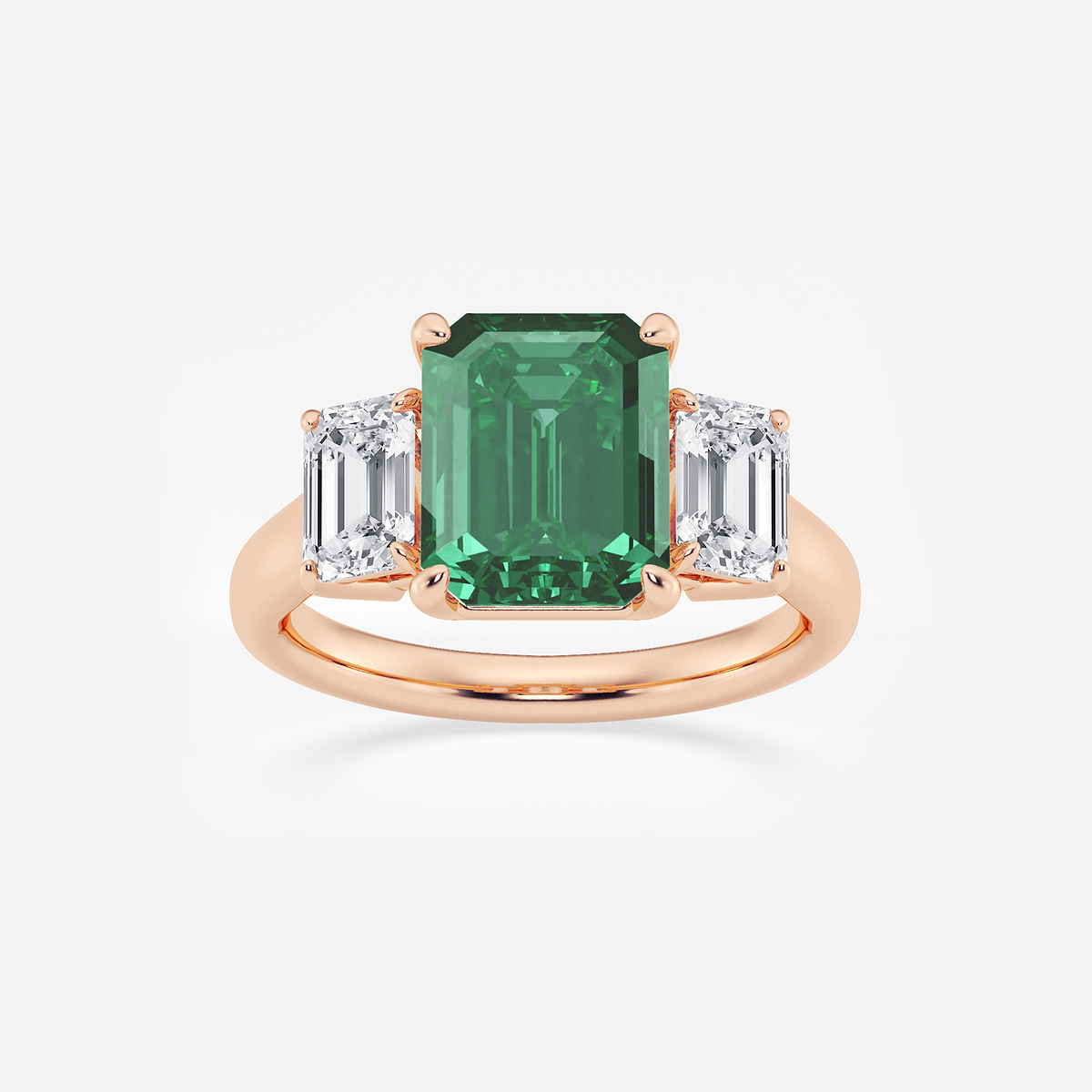 5 3/8 ctw Emerald Cut and Emerald Lab Grown Diamond Three-Stone Engagement Ring