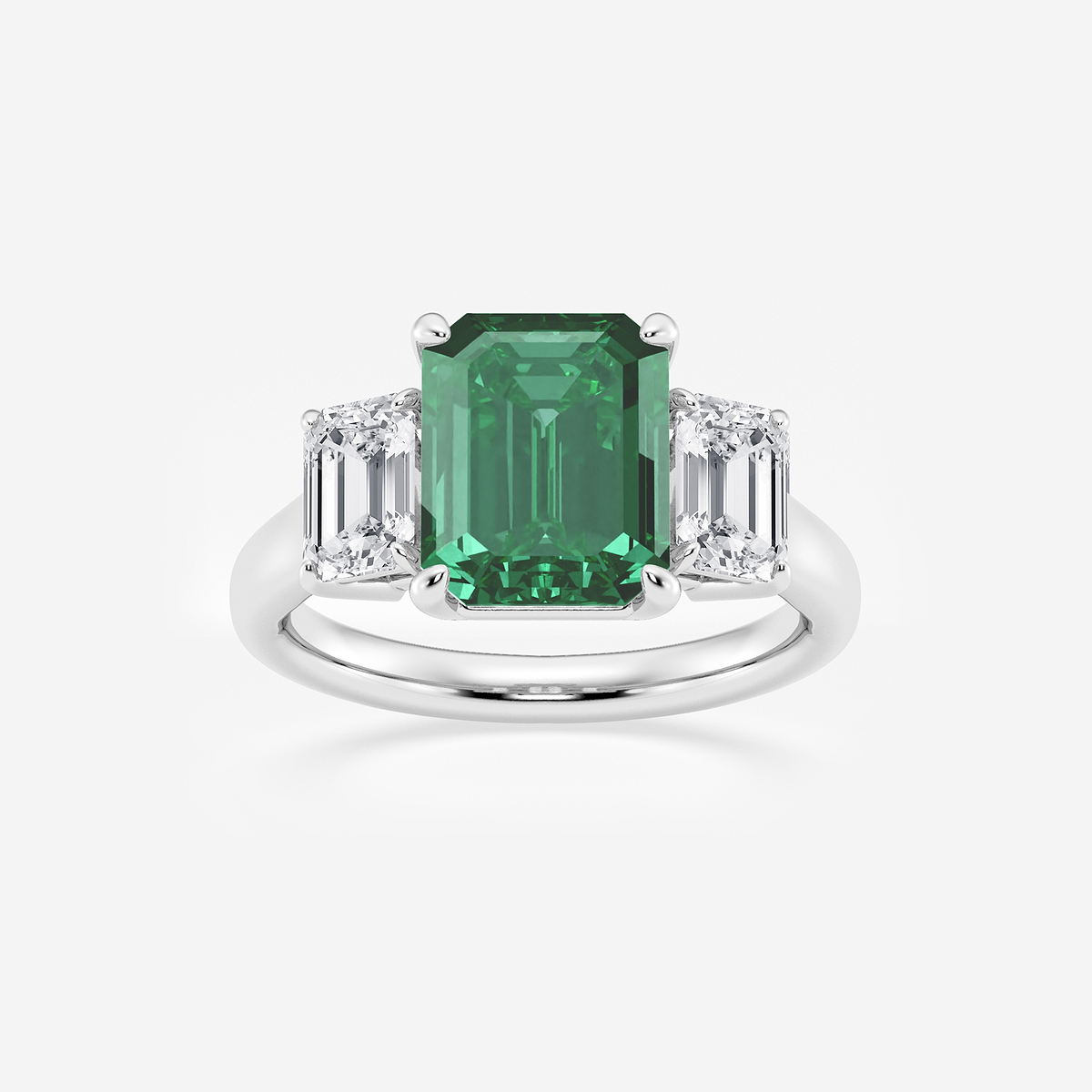 5 3/8 ctw Emerald Cut and Emerald Lab Grown Diamond Three-Stone Engagement Ring