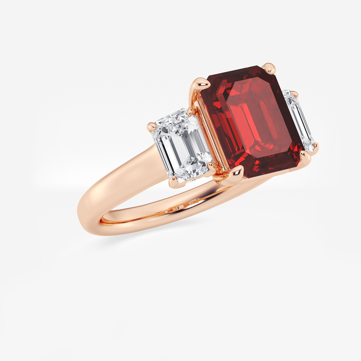 Additional Image 1 for  5 3/8 ctw Emerald Cut Ruby and Emerald Lab Grown Diamond Three-Stone Engagement Ring