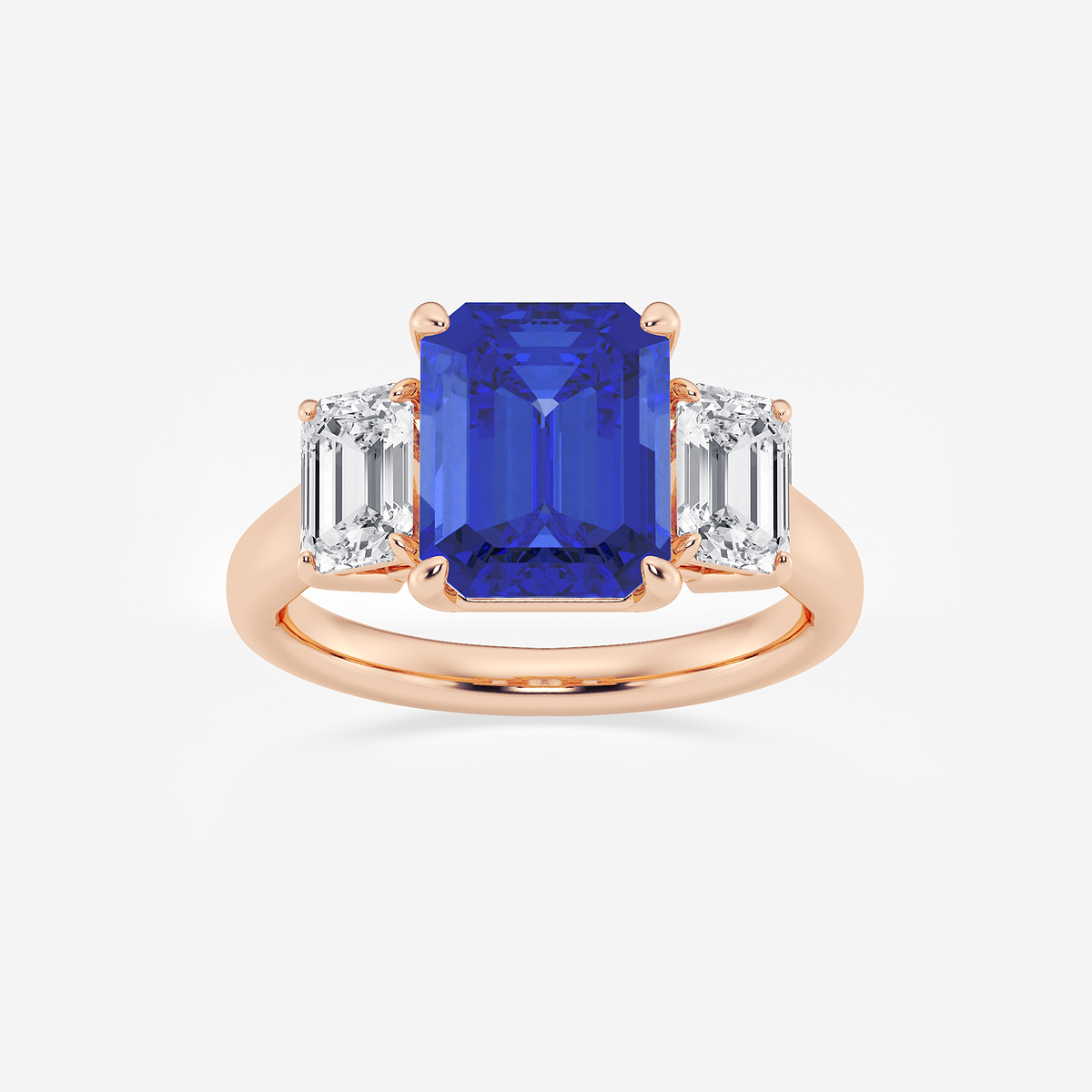 5 3/8 ctw Emerald Cut Sapphire and Emerald Lab Grown Diamond Three-Stone Engagement Ring