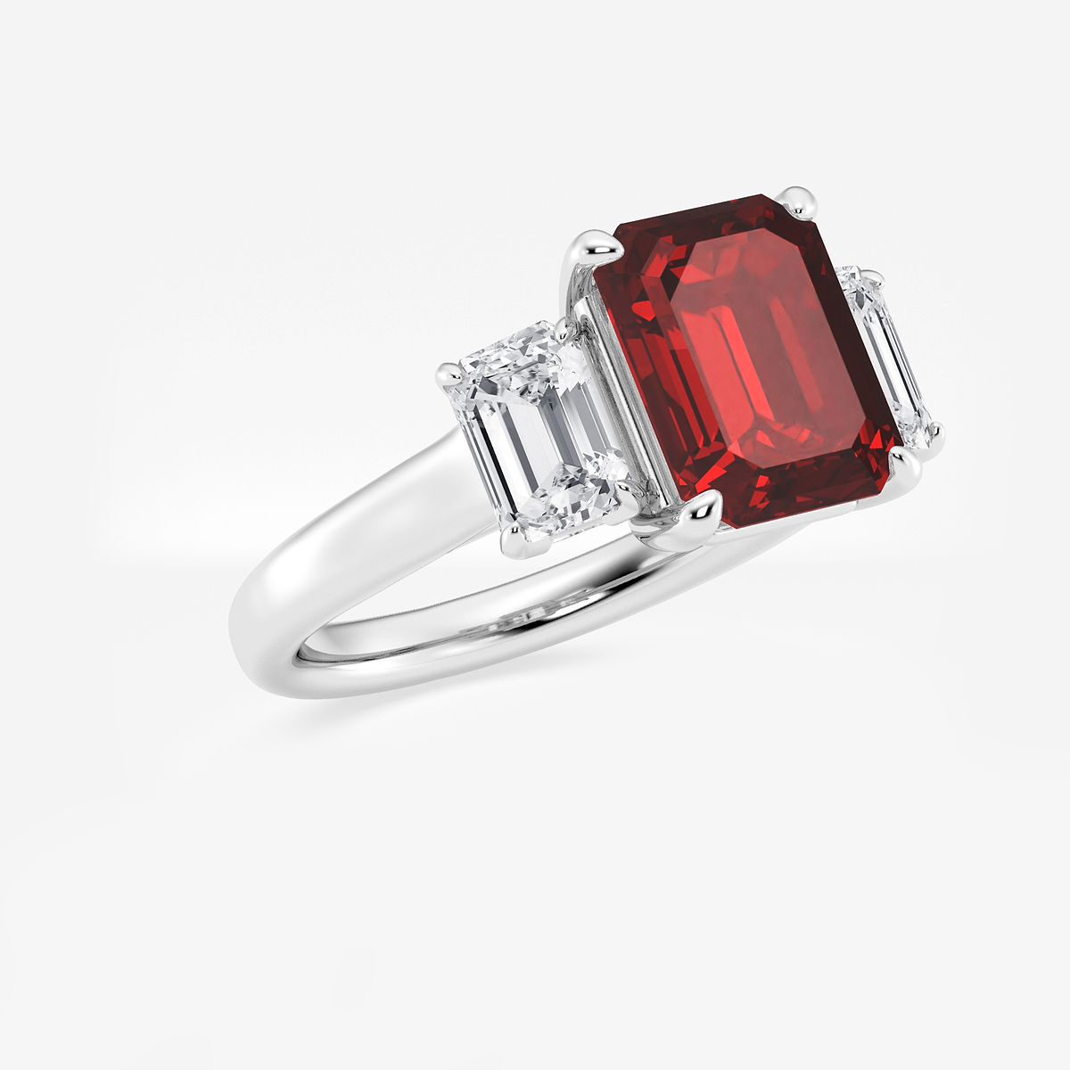 Additional Image 1 for  5 3/8 ctw Emerald Cut Ruby and Emerald Lab Grown Diamond Three-Stone Engagement Ring