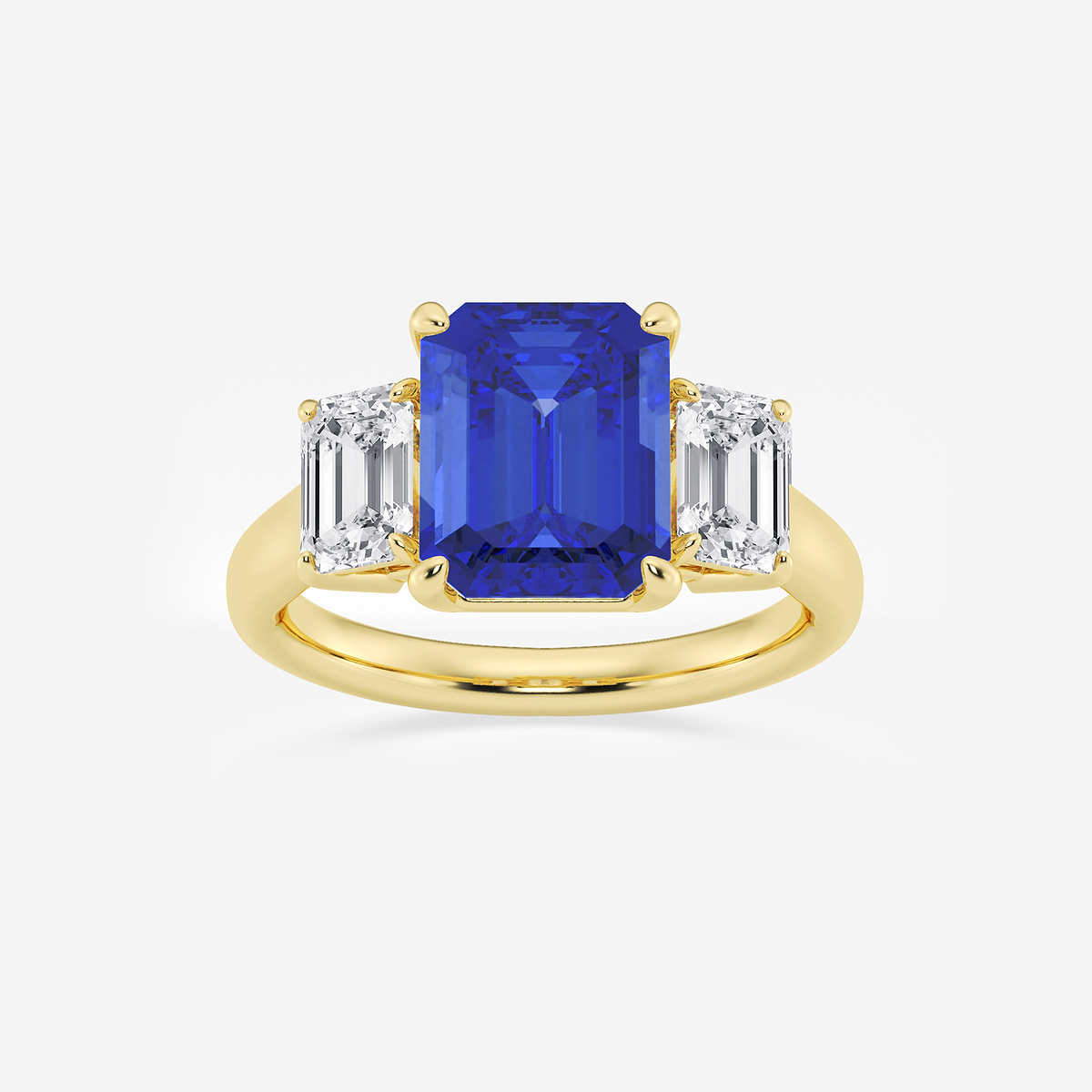 10x8 mm Emerald Cut Sapphire and 1 3/8 Emerald Lab Grown Diamond Three-Stone Engagement Ring
