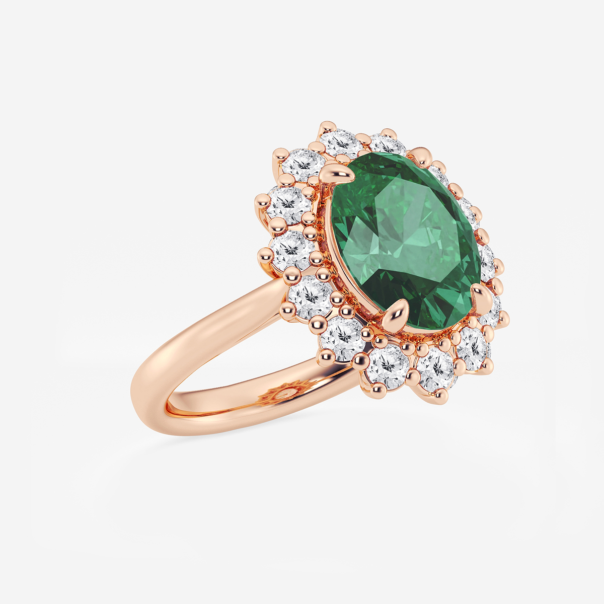 Additional Image 1 for  3 7/8 ctw Oval Cut Emerald and Round Lab Grown Diamond Halo Engagement Ring