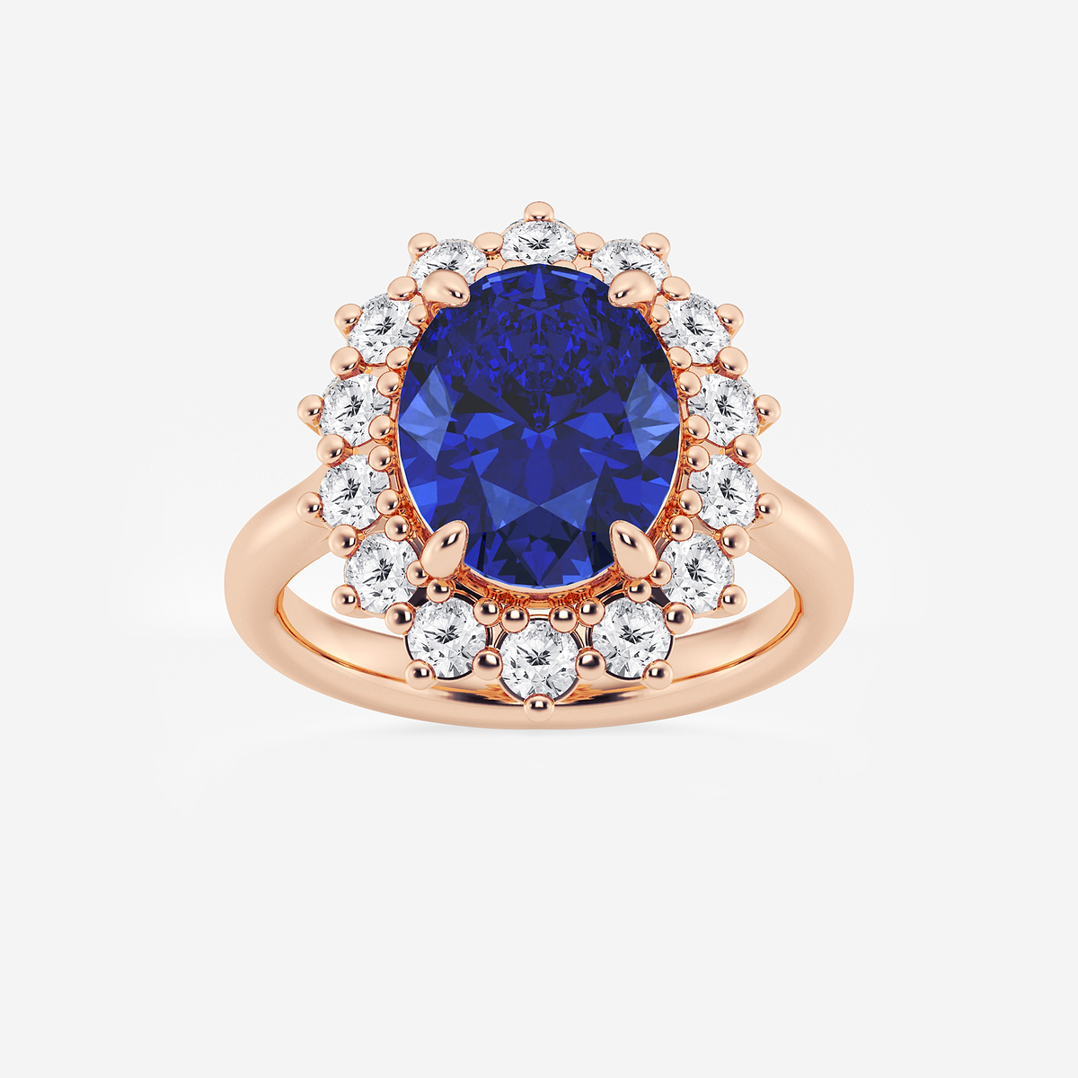 3 7/8 ctw Oval Cut Sapphire and Round Lab Grown Diamond Halo Engagement Ring