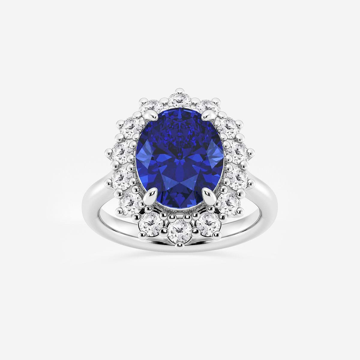 11x9 mm Oval Cut Created Sapphire and 7/8 ctw Lab Grown Diamond Halo Engagement Ring