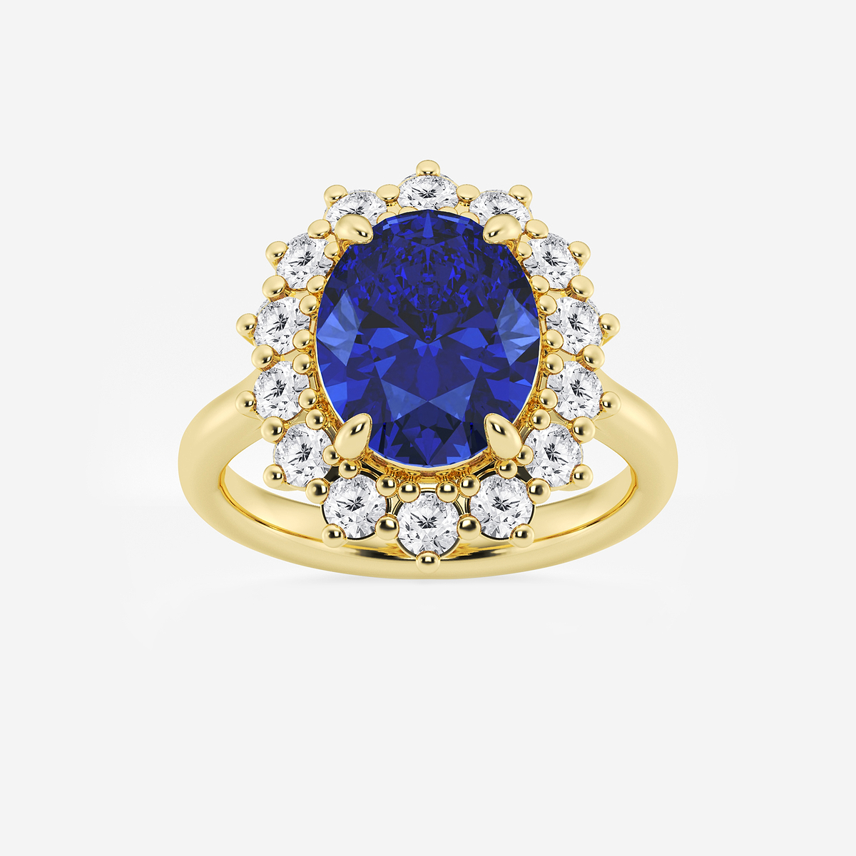 11x9 mm Oval Cut Sapphire and 7/8 ctw Round Lab Grown Diamond Halo Engagement Ring