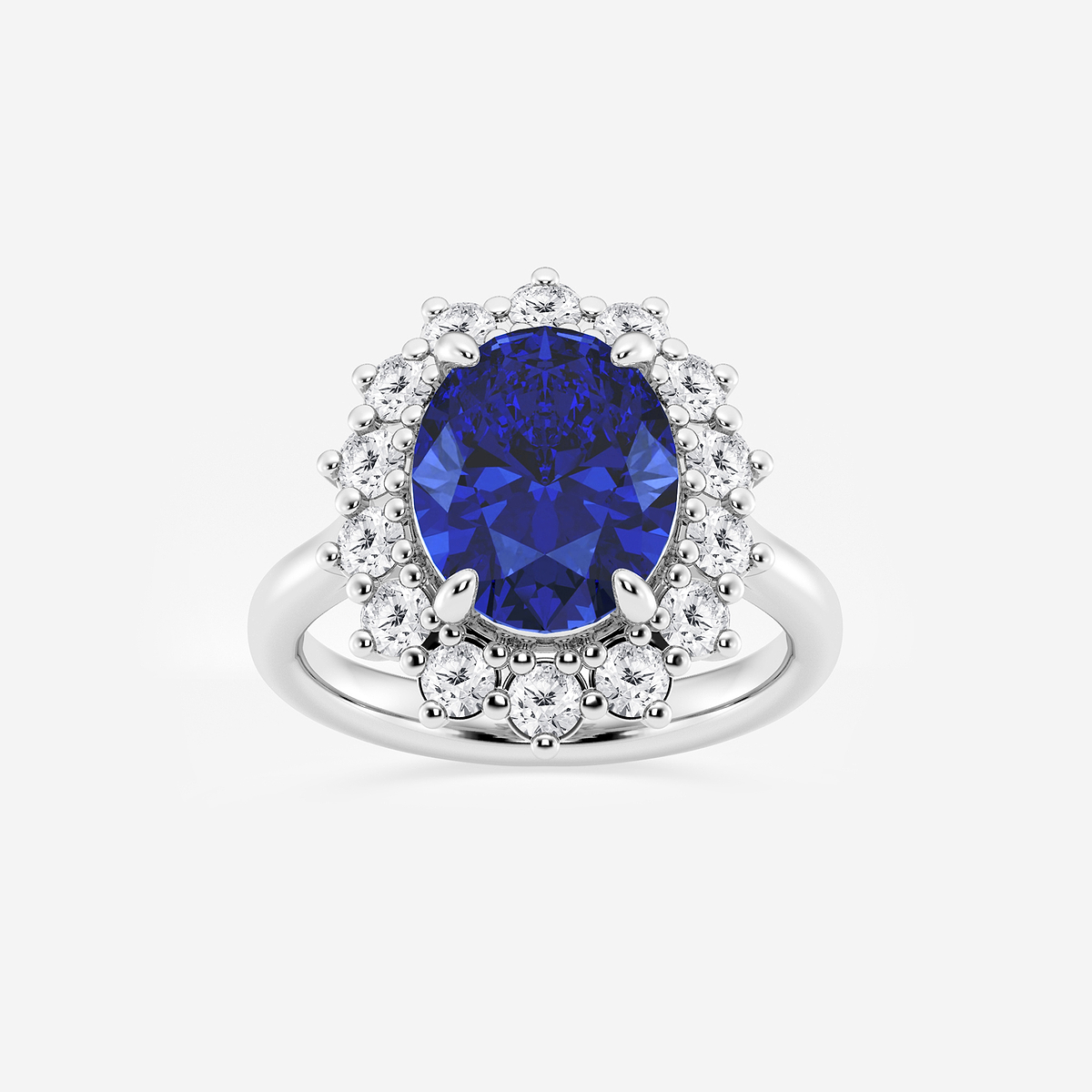 11x9 mm Oval Cut Sapphire and 7/8 ctw Round Lab Grown Diamond Halo Engagement Ring