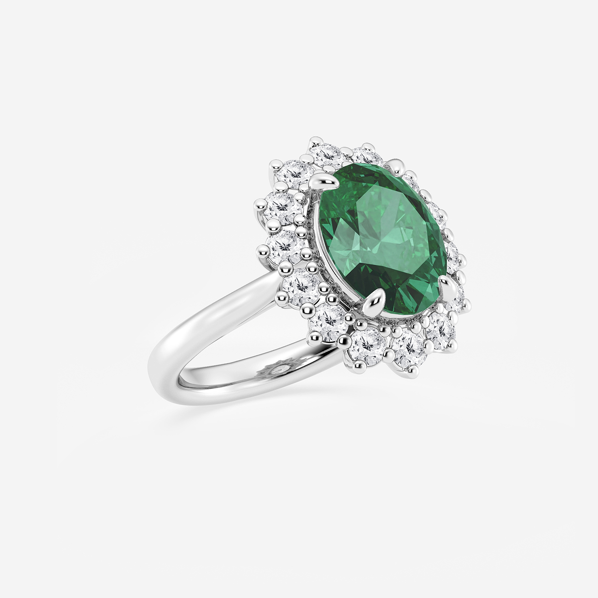 Additional Image 1 for  3 7/8 ctw Oval Cut Emerald and Round Lab Grown Diamond Halo Engagement Ring