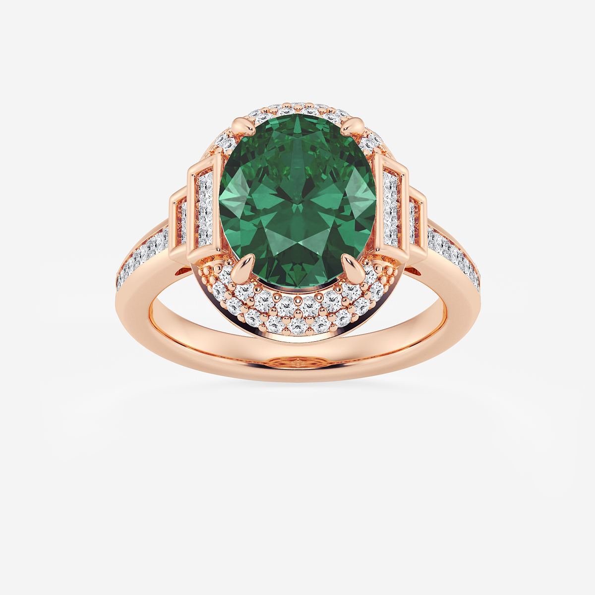 3 3/4 ctw Oval Cut Emerald with Round & Princess Lab Grown Diamond Side Stone Engagement Ring