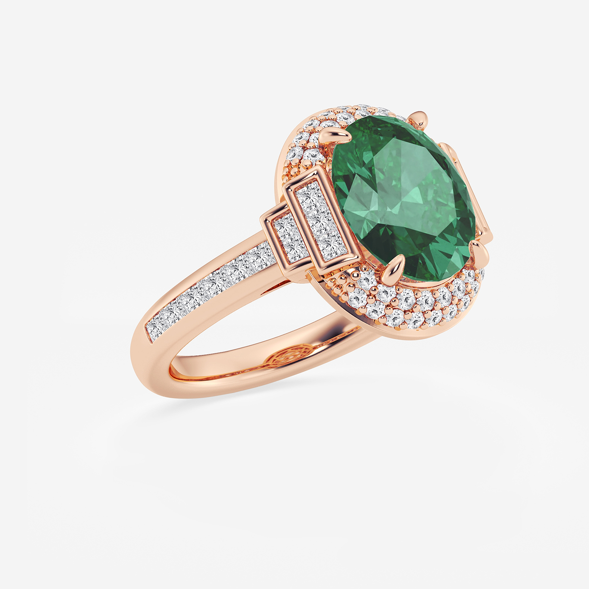 Additional Image 1 for  3 3/4 ctw Oval Cut Emerald with Round & Princess Lab Grown Diamond Side Stone Engagement Ring