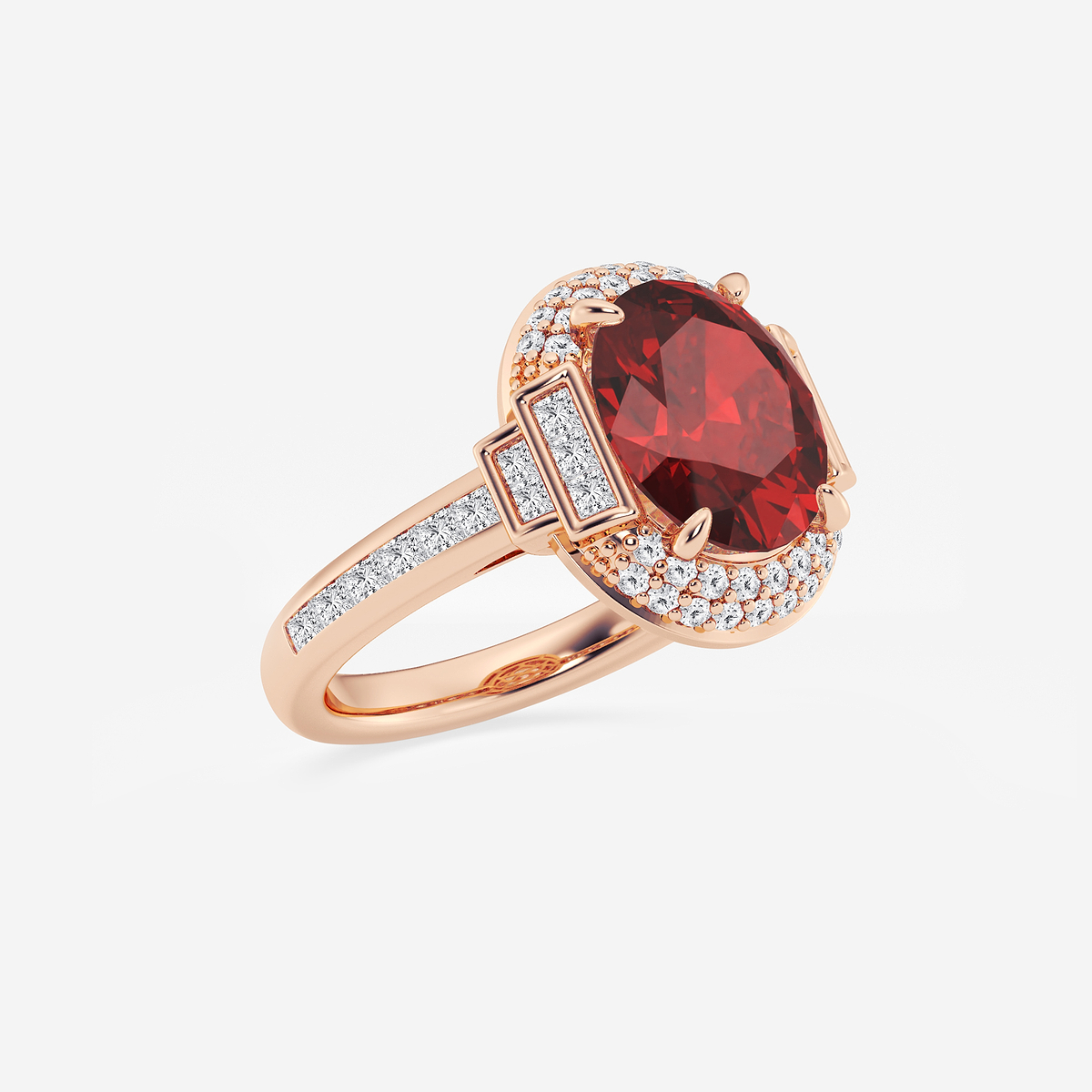 Additional Image 1 for  3 3/4 ctw Oval Cut Ruby with Round & Princess Lab Grown Diamond Side Stone Engagement Ring