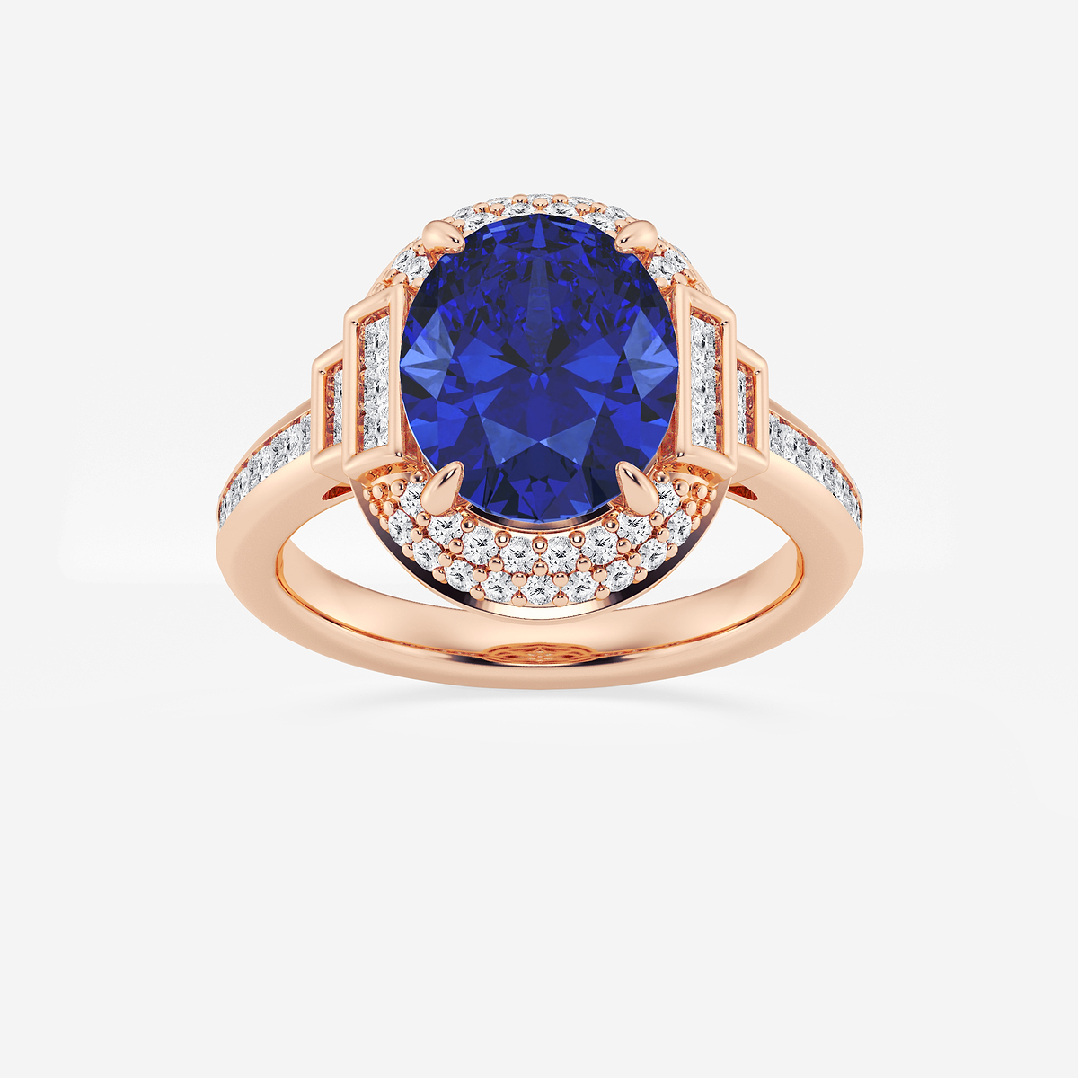 3 3/4 ctw Oval Cut Sapphire with Round & Princess Lab Grown Diamond Side Stone Engagement Ring