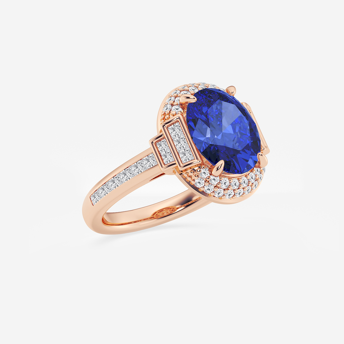 Additional Image 1 for  3 3/4 ctw Oval Cut Sapphire with Round & Princess Lab Grown Diamond Side Stone Engagement Ring