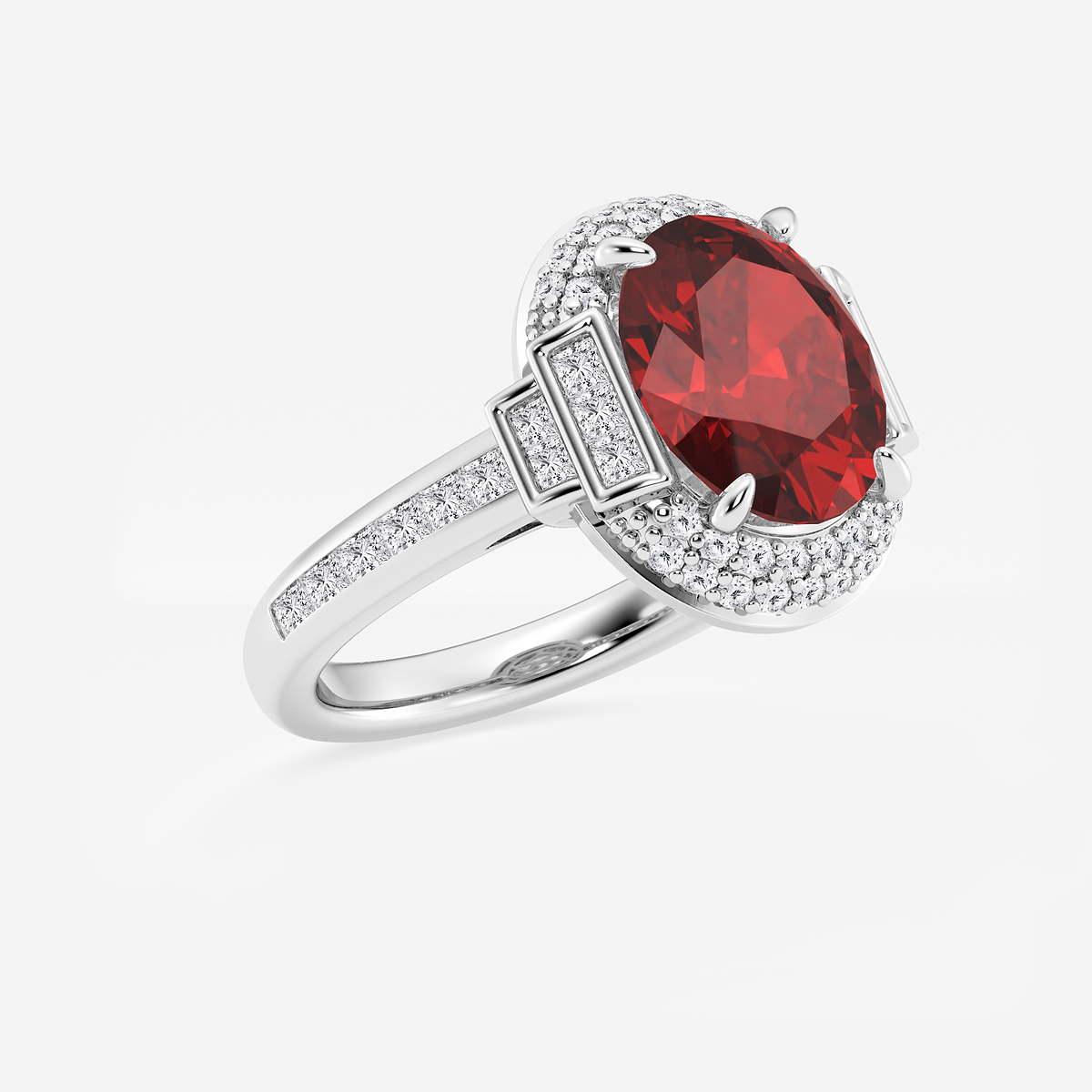 Additional Image 1 for  3 3/4 ctw Oval Cut Ruby with Round & Princess Lab Grown Diamond Side Stone Engagement Ring