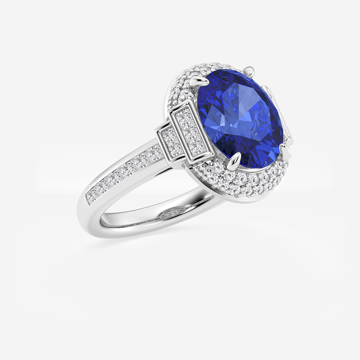 Additional Image 1 for  3 3/4 ctw Oval Cut Sapphire with Round & Princess Lab Grown Diamond Side Stone Engagement Ring