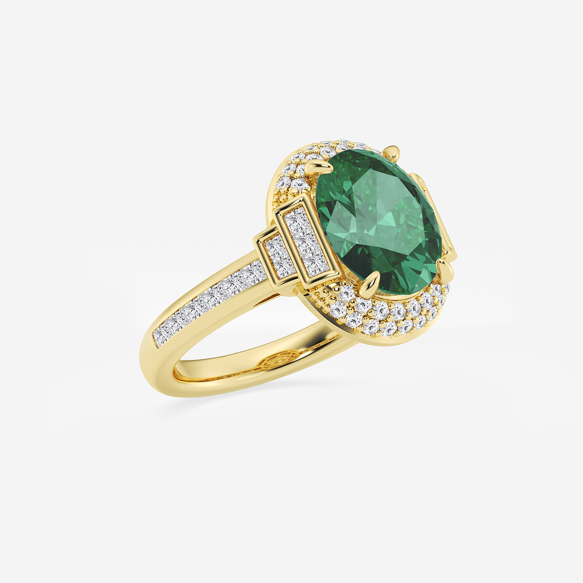 Additional Image 1 for  11x9 mm Oval Cut Emerald with 3/4 ctw Round & Princess Lab Grown Diamond Side Stone Engagement Ring