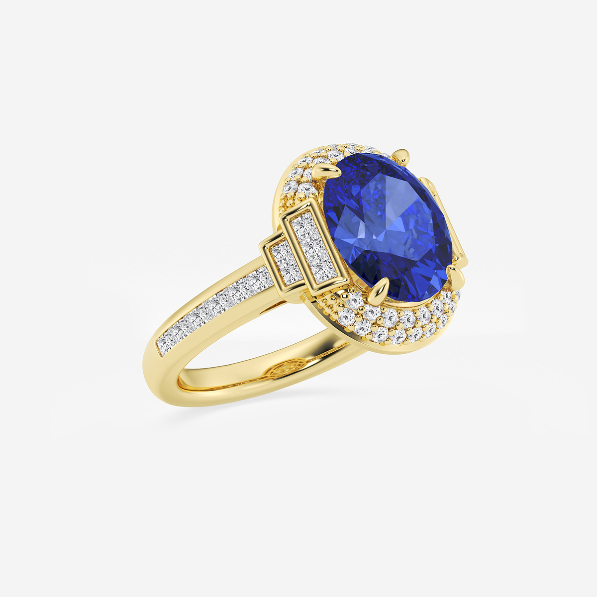 Additional Image 1 for  3 3/4 ctw Oval Cut Sapphire with Round & Princess Lab Grown Diamond Side Stone Engagement Ring