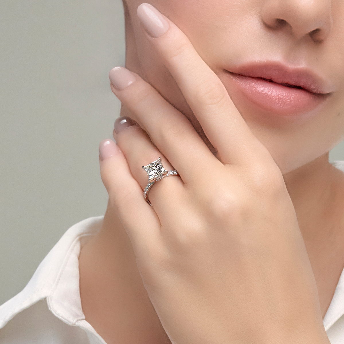 3 ctw Princess Lab Grown Diamond Hidden Halo Engagement Ring