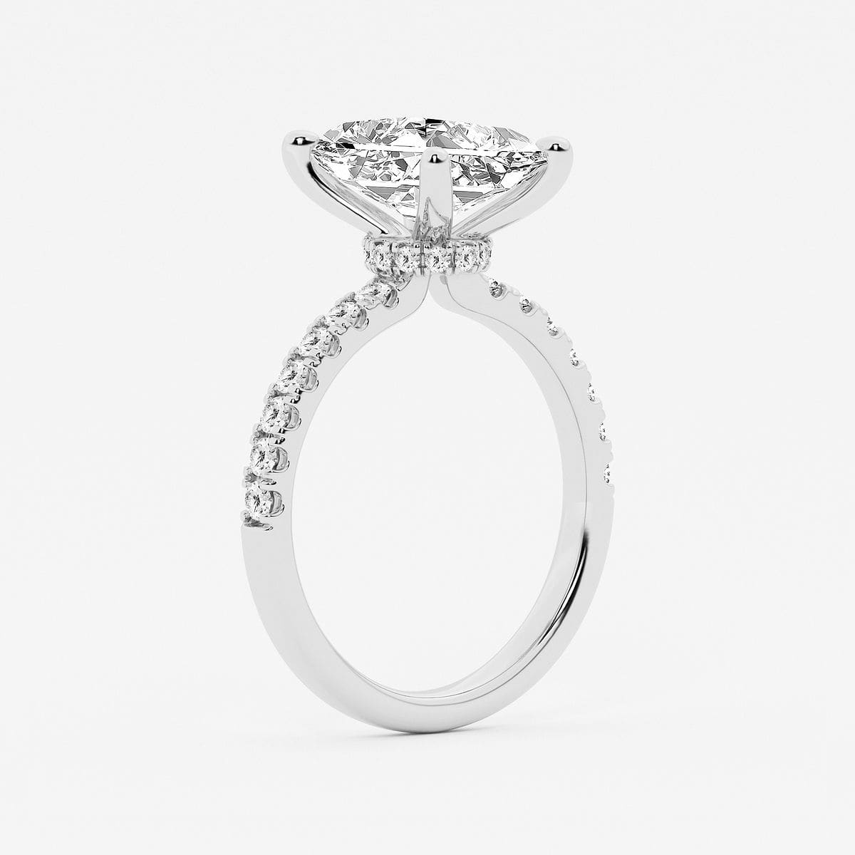 3 1/2 ctw Radiant Lab Grown Diamond Hidden Halo Engagement Ring 14K White Gold, E+, VS1+
