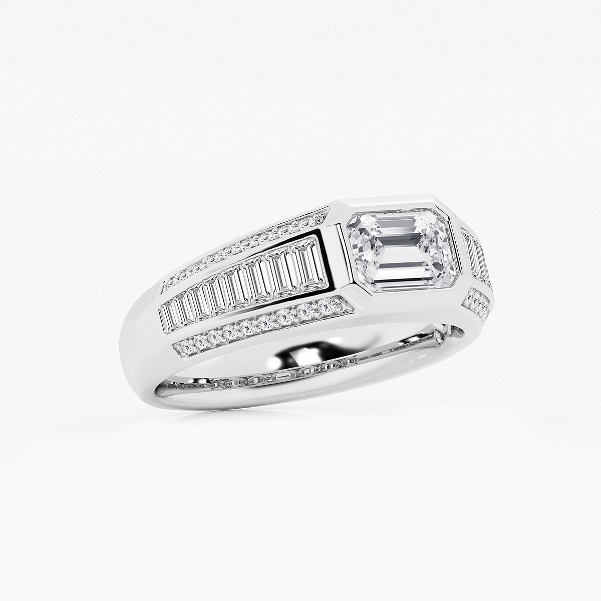 Additional Image 1 for  2 2/5 ctw Emerald Lab Grown Diamond with Graduated Baguette Side Stones Engagement Ring