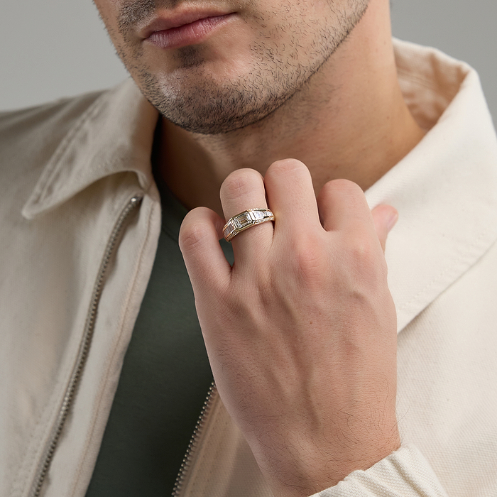 East West Ring - 2 2/5 ctw Emerald Lab Grown Diamond with Graduated Baguette Side Stones Engagement Ring