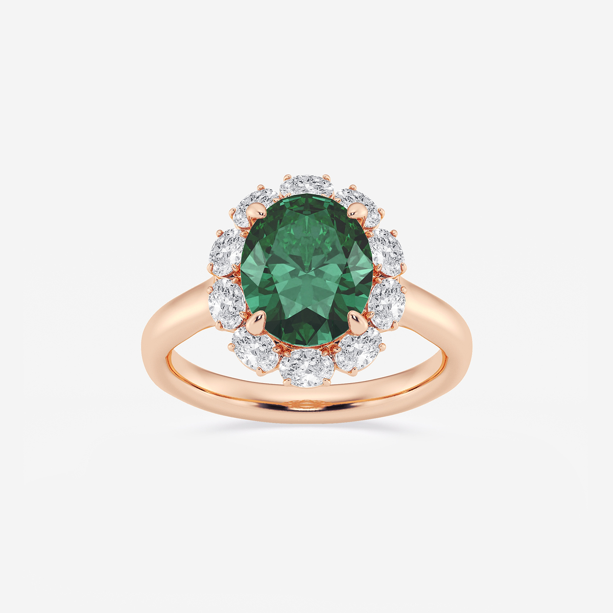 3 1/8 ctw Oval Cut Emerald and Oval Lab Grown Diamond Halo Engagement Ring