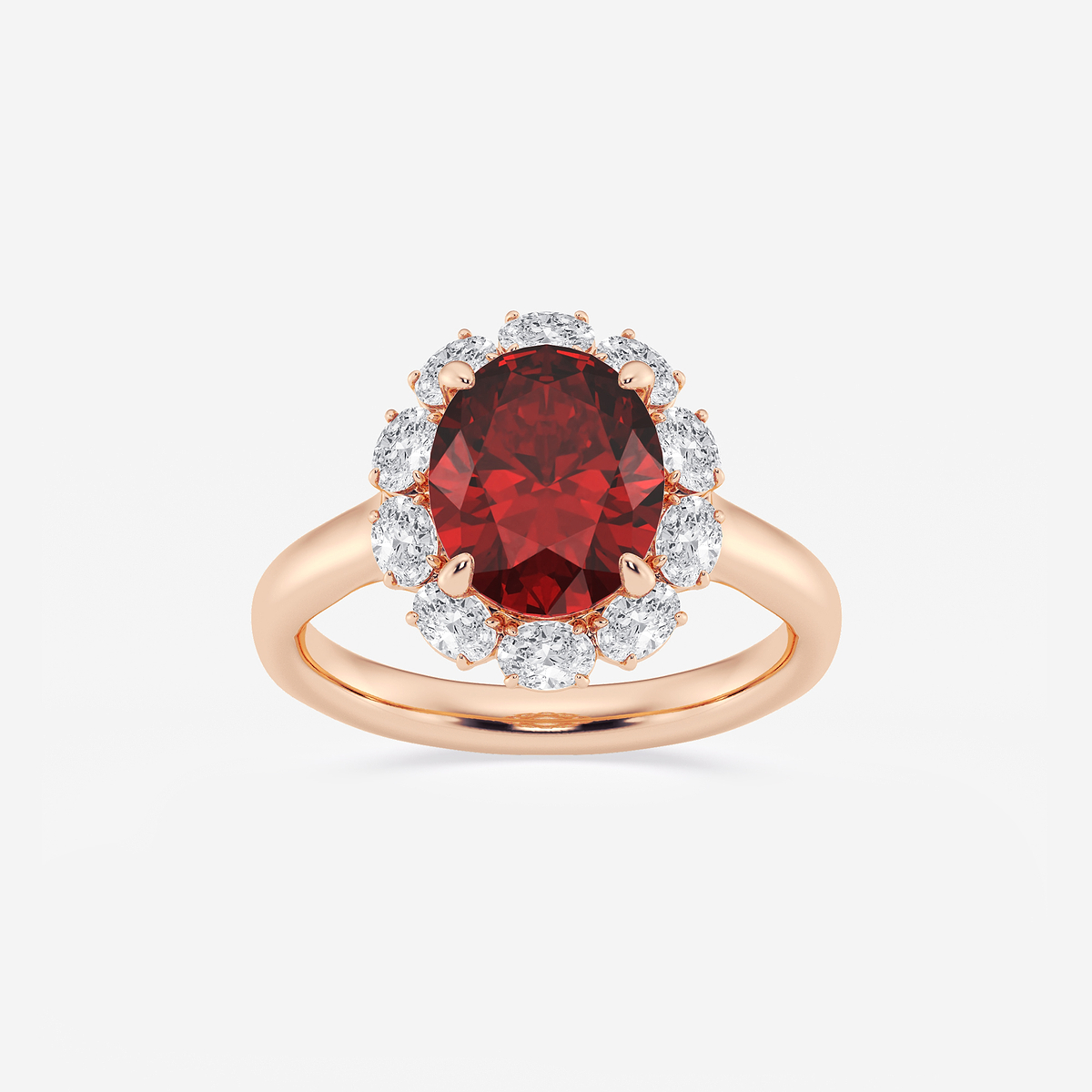 3 1/8 ctw Oval Cut Ruby and Oval Lab Grown Diamond Halo Engagement Ring