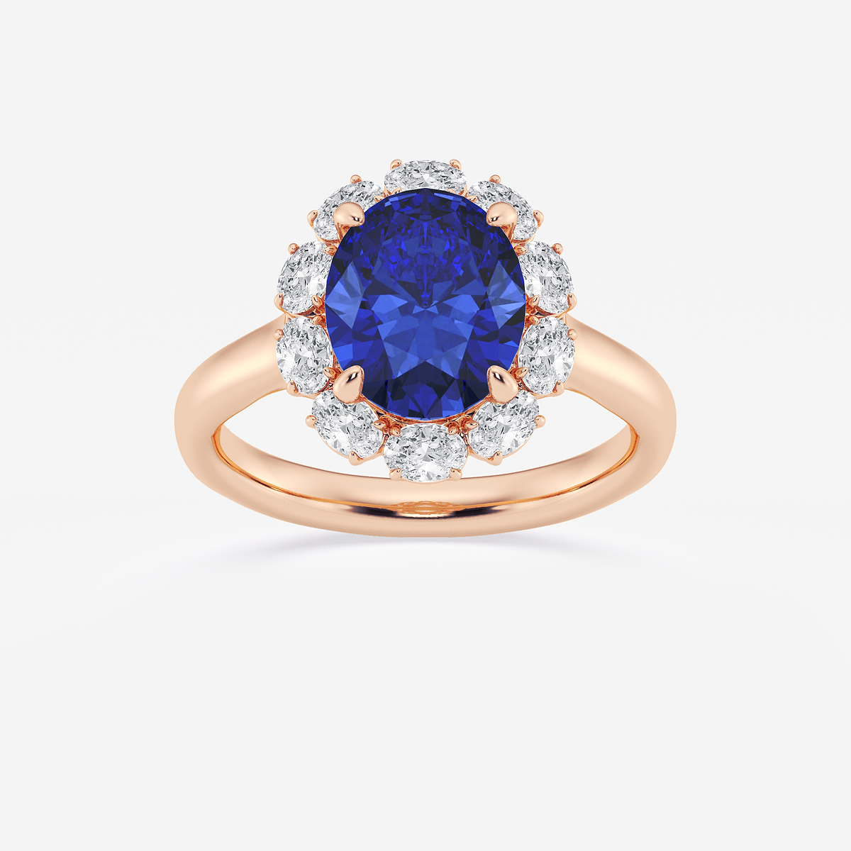 3 1/8 ctw Oval Cut Sapphire and Oval Lab Grown Diamond Halo Engagement Ring