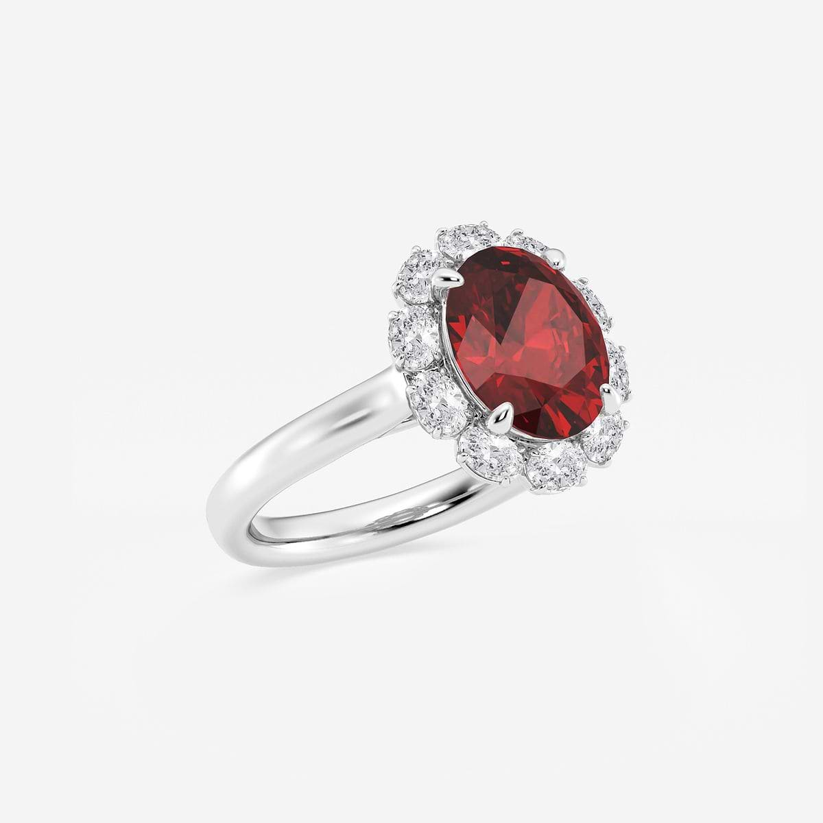 Additional Image 1 for  10X8 mm Oval Cut Created Ruby and 5/8 ctw Oval Lab Grown Diamond Halo Engagement Ring