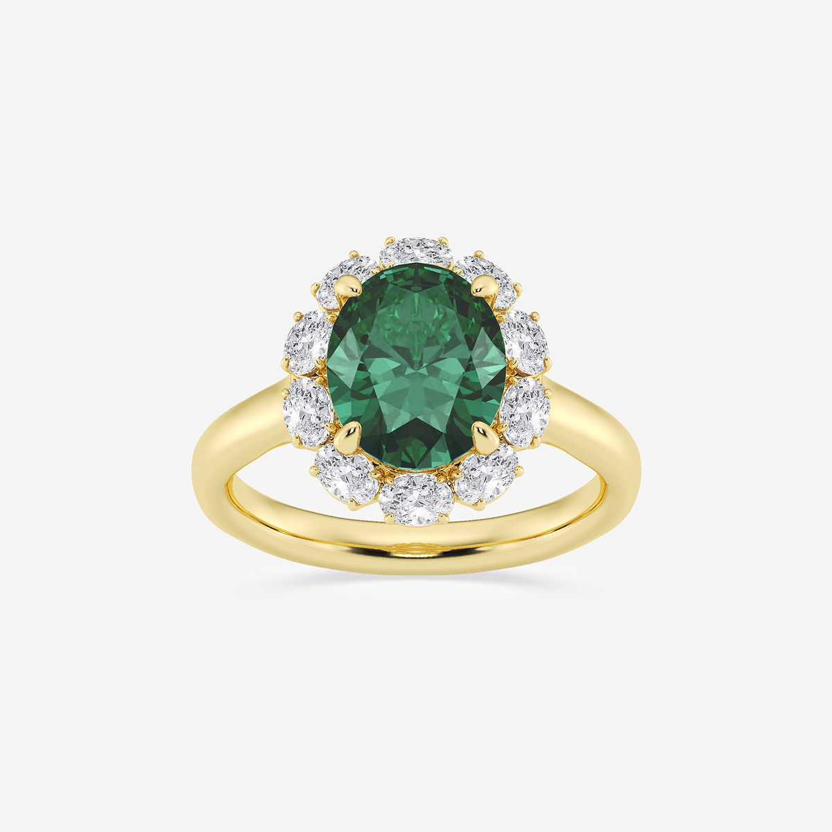 3 1/8 ctw Oval Cut Emerald and Oval Lab Grown Diamond Halo Engagement Ring