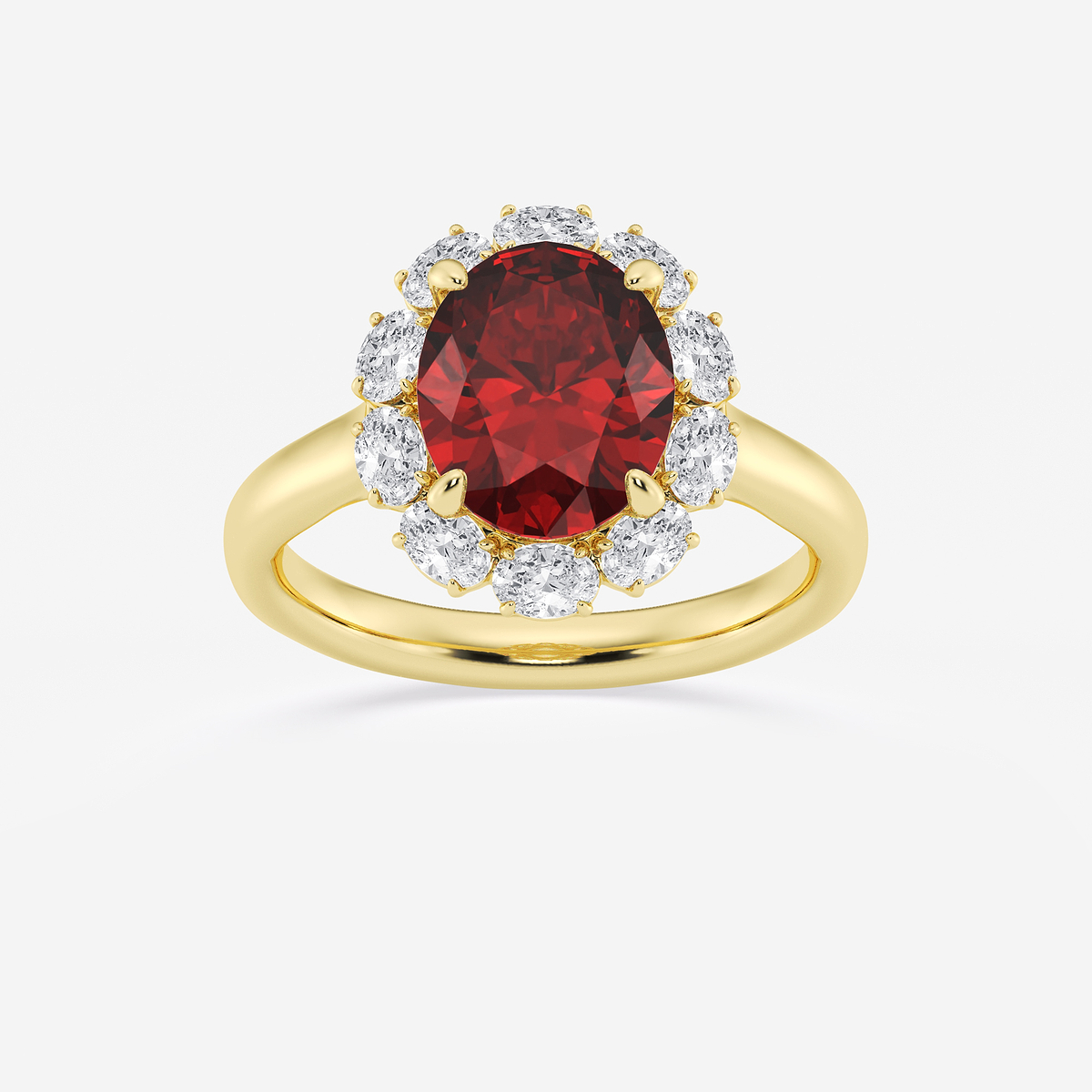 3 1/8 ctw Oval Cut Ruby and Oval Lab Grown Diamond Halo Engagement Ring