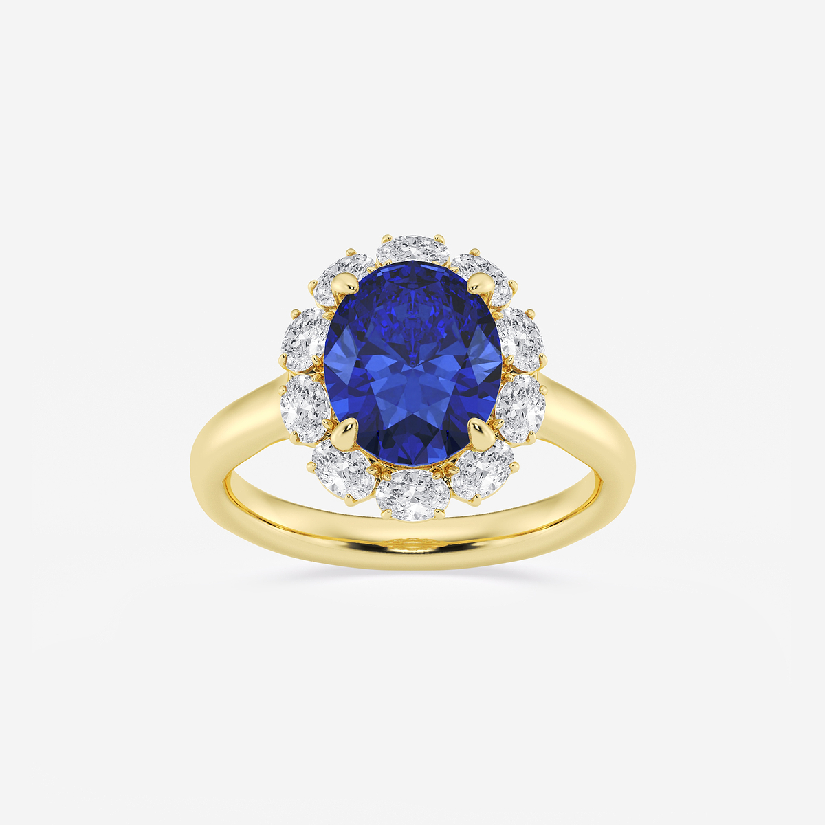 3 1/8 ctw Oval Cut Sapphire and Oval Lab Grown Diamond Halo Engagement Ring
