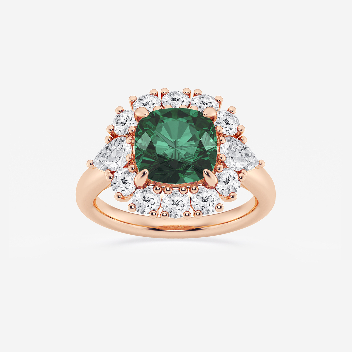 4 1/3 ctw Cushion Cut Emerald with Round & Pear Lab Grown Diamond Halo Engagement Ring