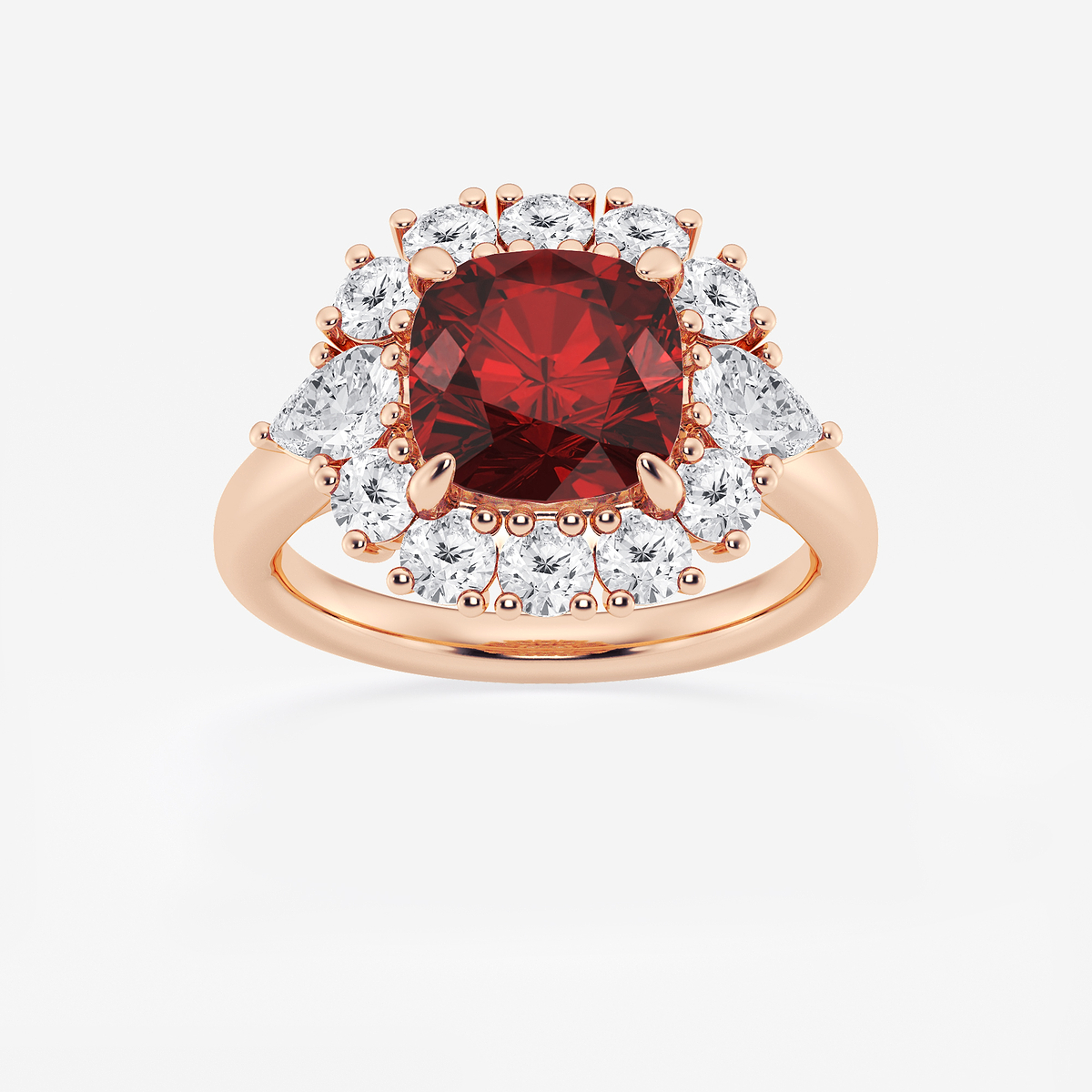 4 1/3 ctw Cushion Cut Ruby with Round & Pear Lab Grown Diamond Halo Engagement Ring