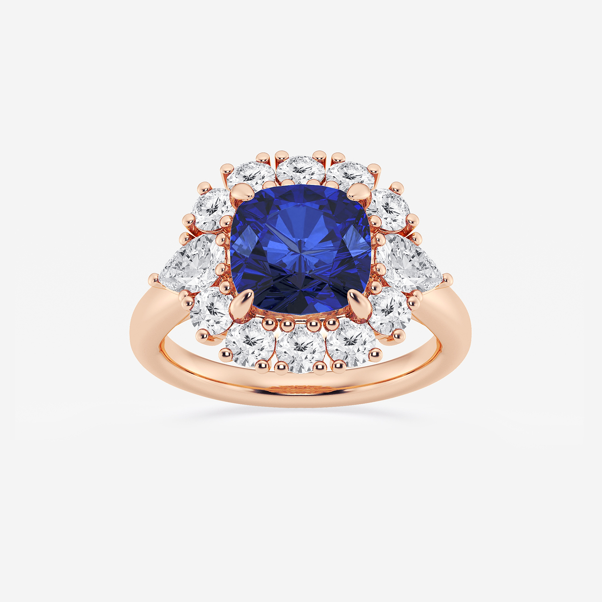4 1/3 ctw Cushion Cut Sapphire with Round & Pear Lab Grown Diamond Halo Engagement Ring
