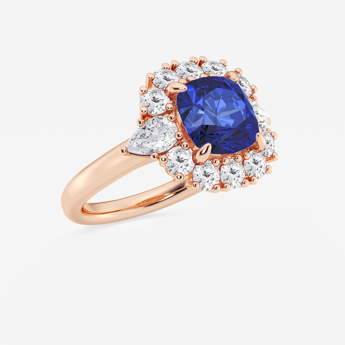 Additional Image 1 for  4 1/3 ctw Cushion Cut Sapphire with Round & Pear Lab Grown Diamond Halo Engagement Ring